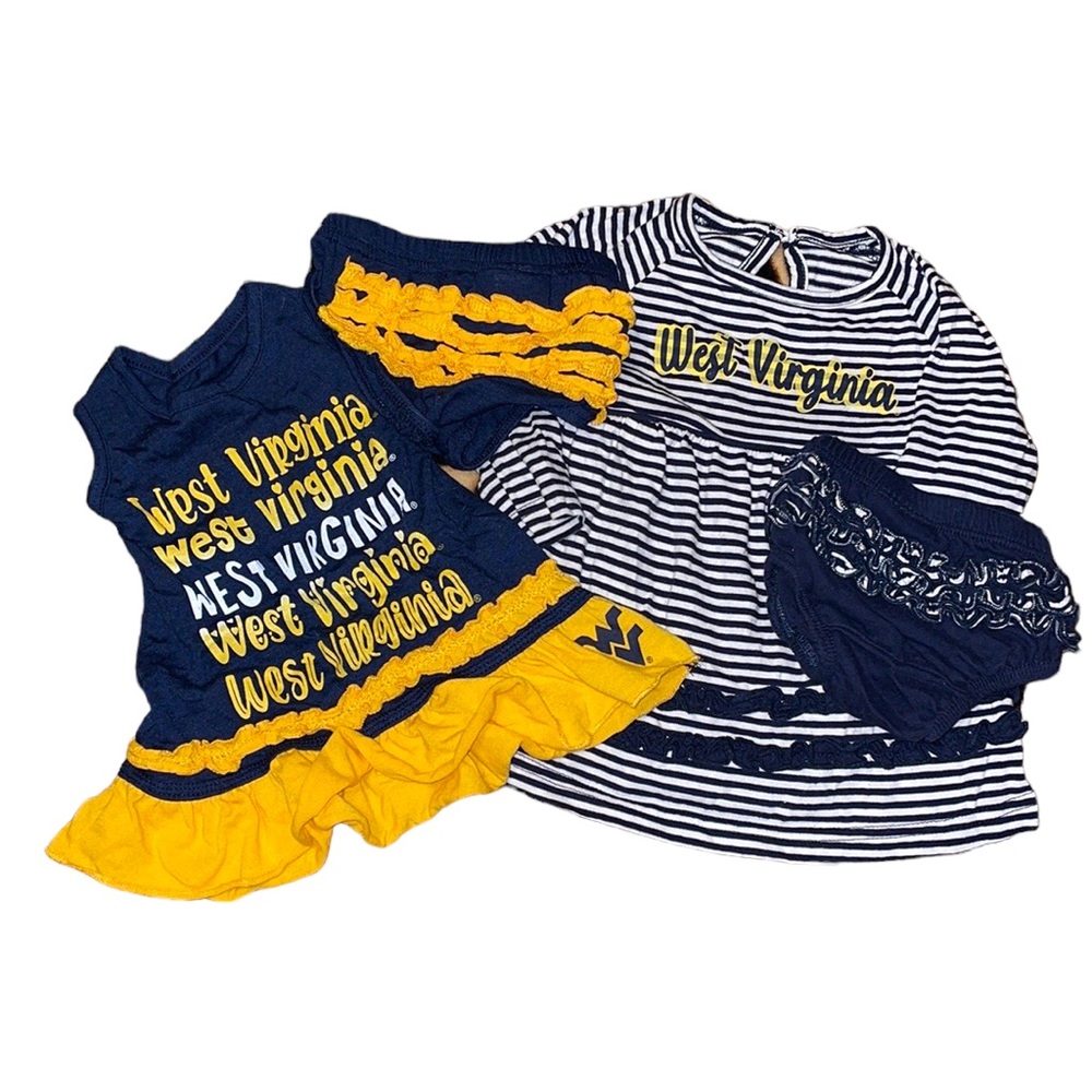 •COLOSSEUM•WEST VIRGINIA RUFFLE TOONS OUTFIT SETS SIZE 0-3 MONTHS EUC/NWOT